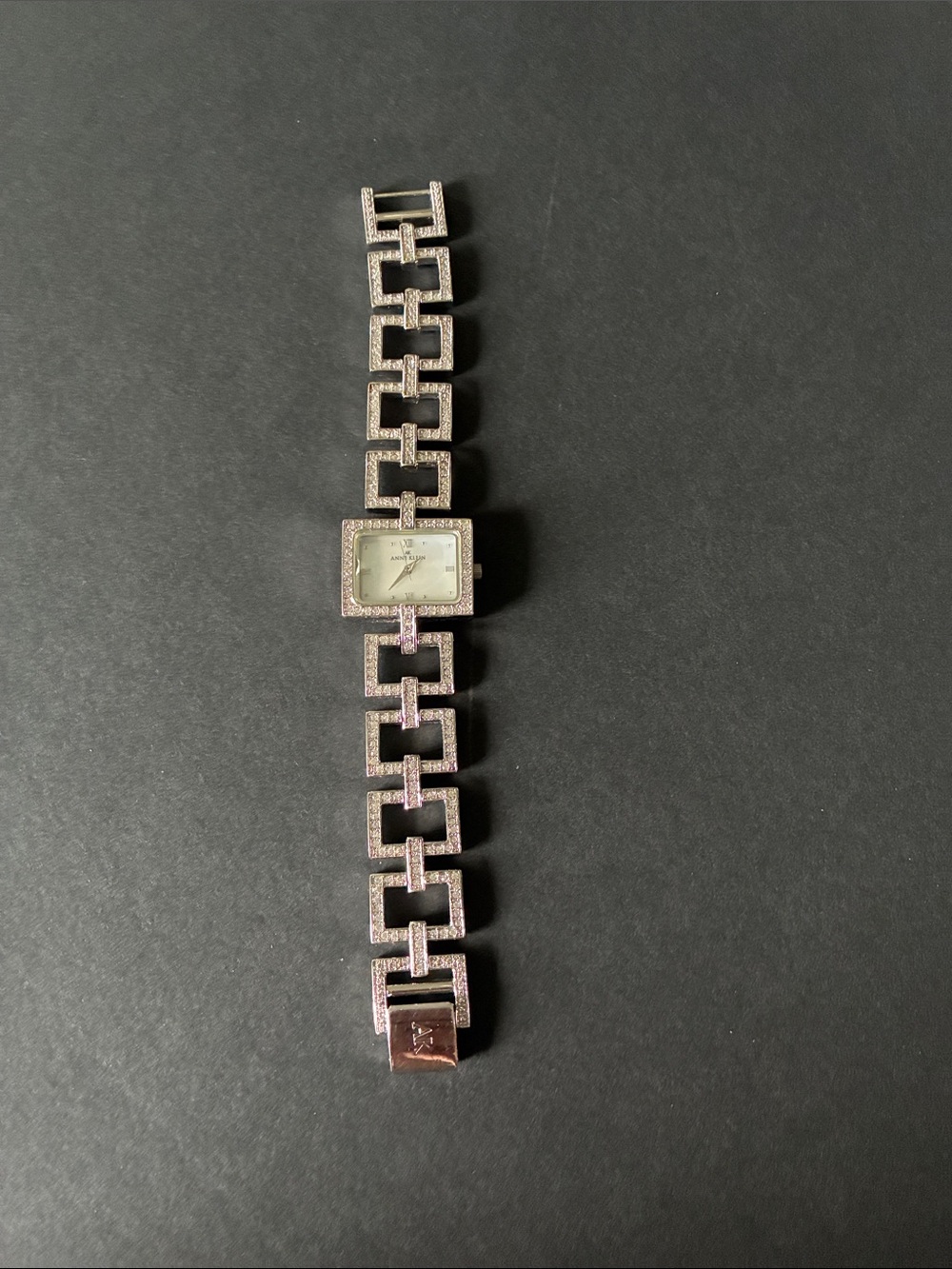 Anne Klein Square-Link Crystal Bracelet Watch in Silver Tone